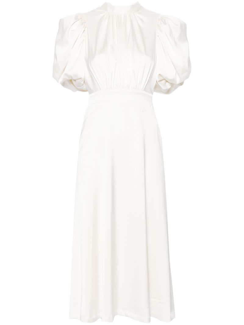 White Puff-sleeve Midi Dress