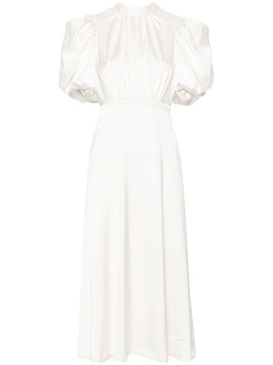 White Puff-sleeve Midi Dress