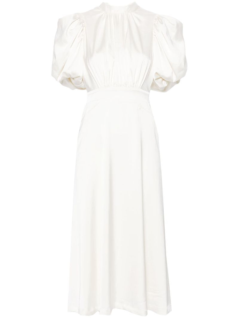 White Puff-sleeve Midi Dress