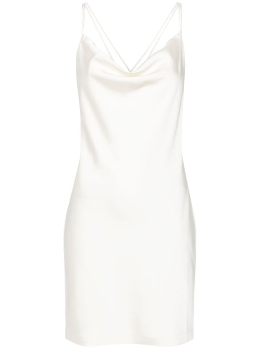 White Cow-neck Satin Mini Dress