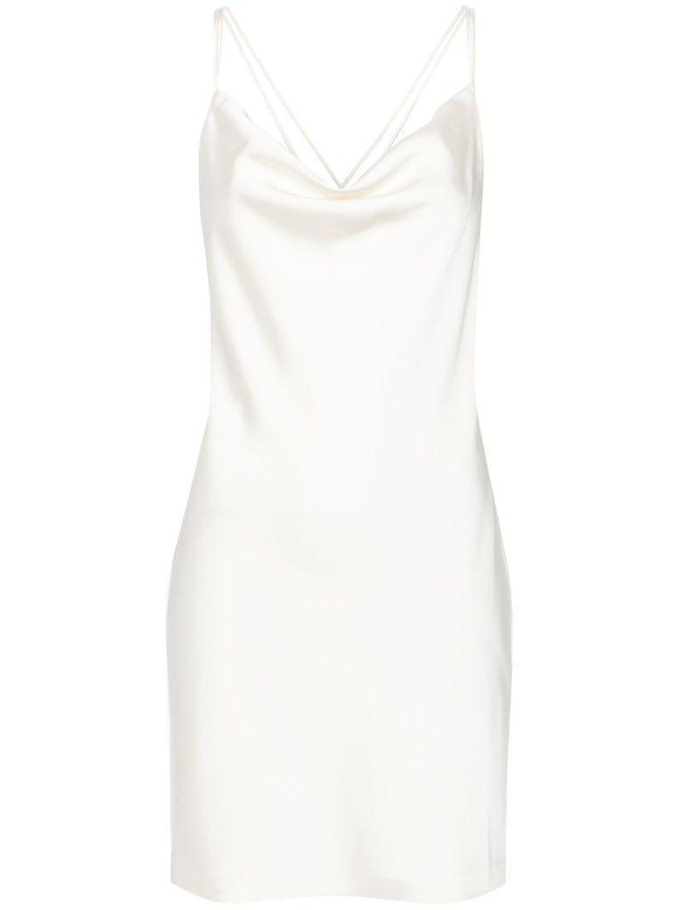 White Cow-neck Satin Mini Dress