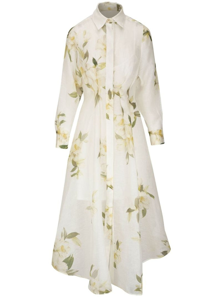 White Harmony Floral Print Shirt Dress