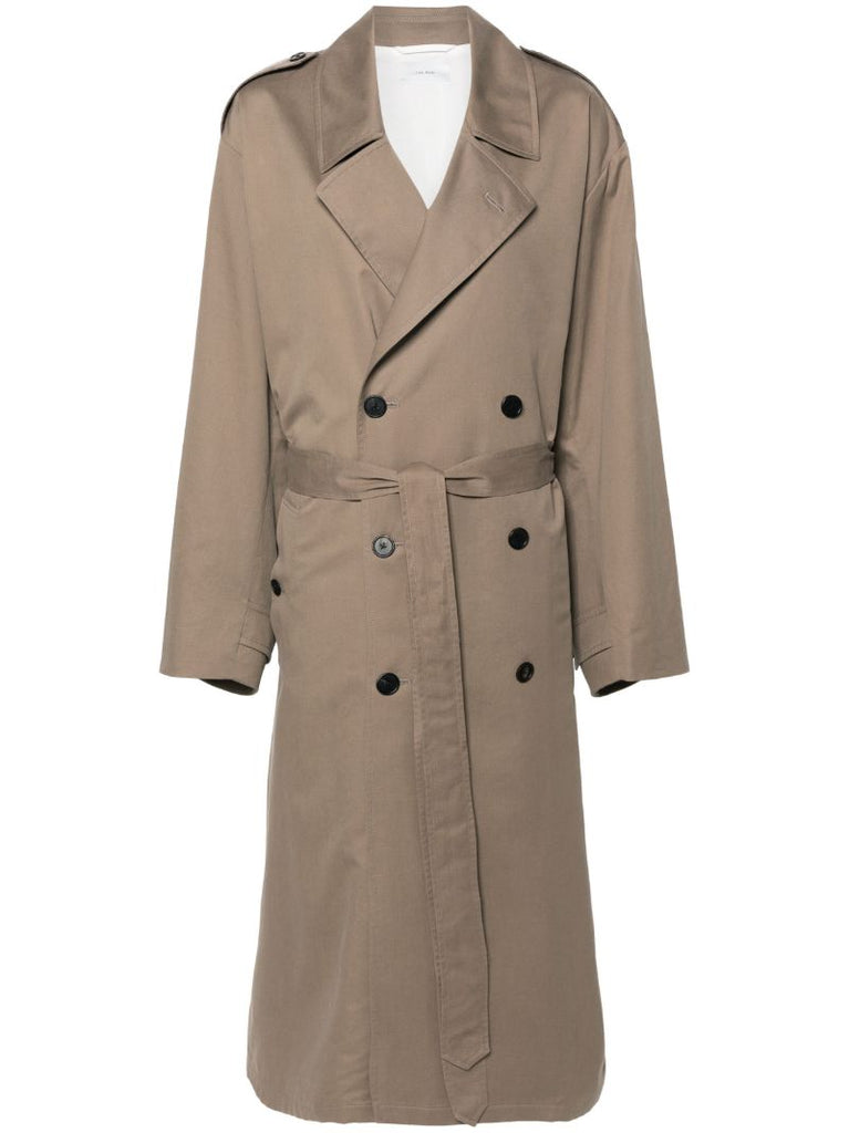 Neutral Double-breasted Cotton Trench Coat