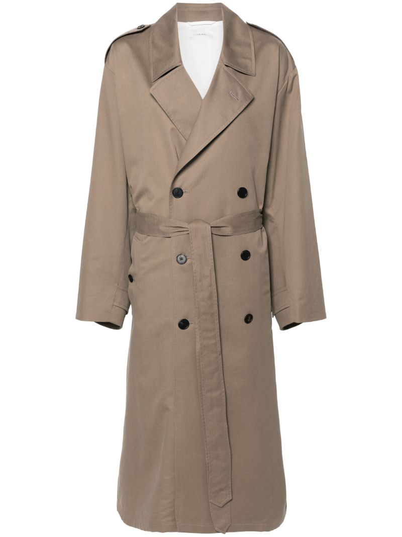 Neutral Double-breasted Cotton Trench Coat