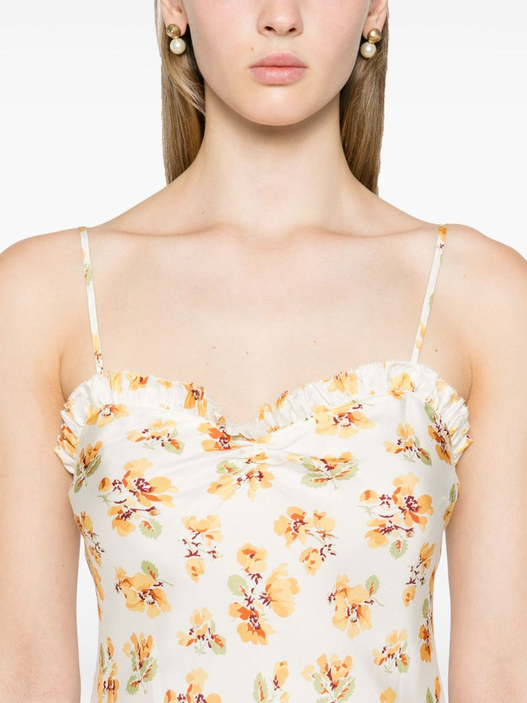 White Calsi Floral-print Midi Dress