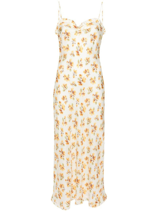 White Calsi Floral-print Midi Dress
