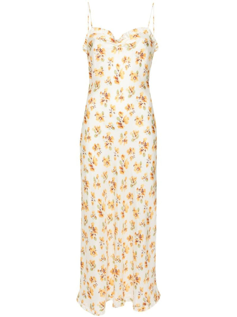 White Calsi Floral-print Midi Dress