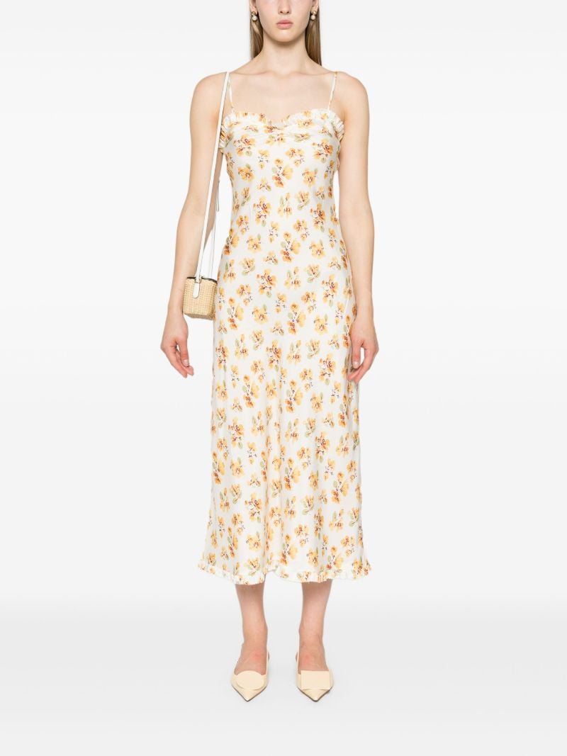 White Calsi Floral-print Midi Dress