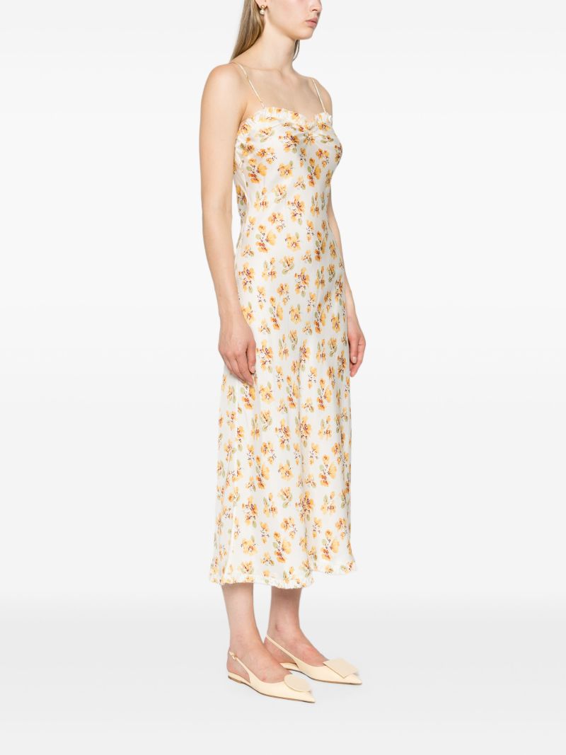 White Calsi Floral-print Midi Dress