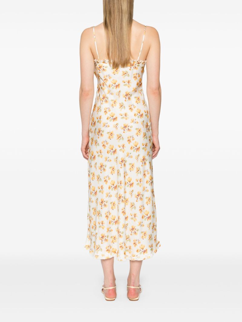 White Calsi Floral-print Midi Dress