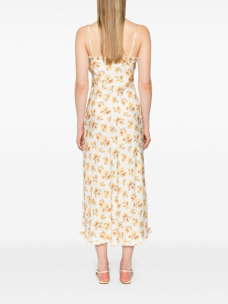 White Calsi Floral-print Midi Dress