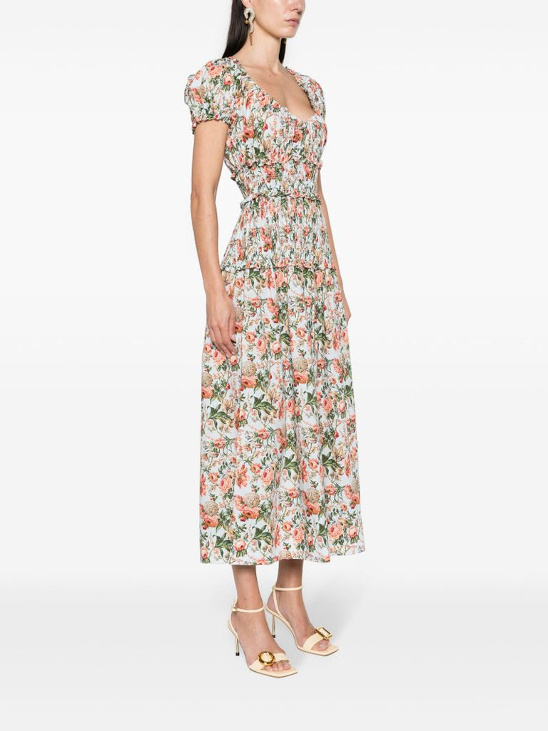 Blue Leanne Floral-print Cotton Midi Dress