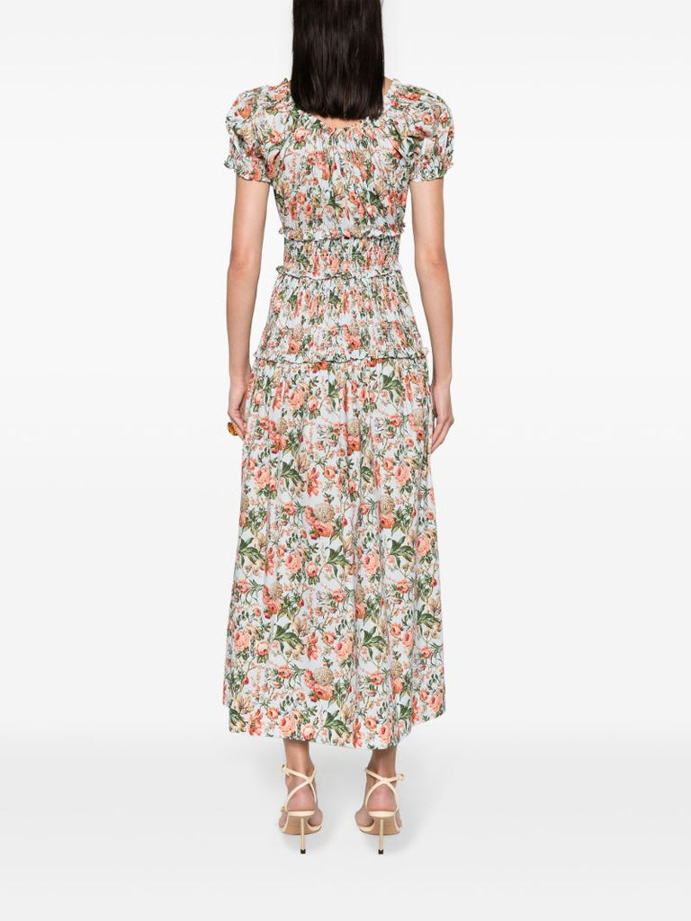 Blue Leanne Floral-print Cotton Midi Dress