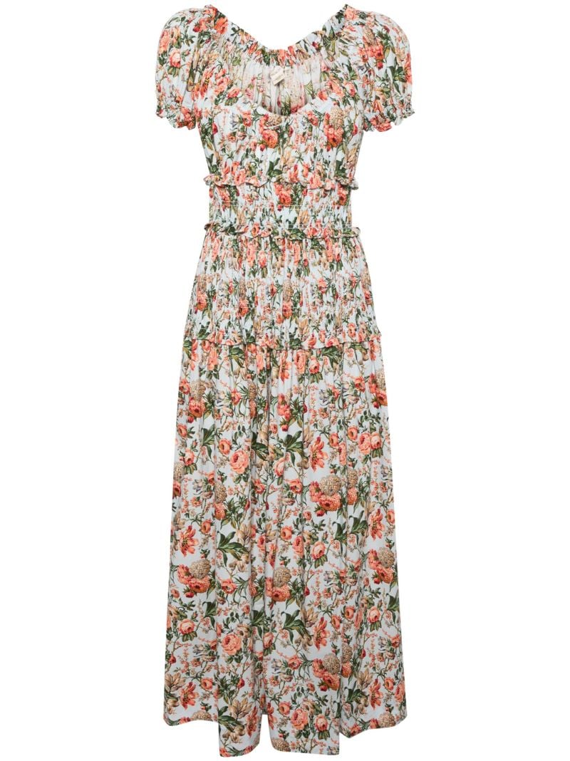 Blue Leanne Floral-print Cotton Midi Dress
