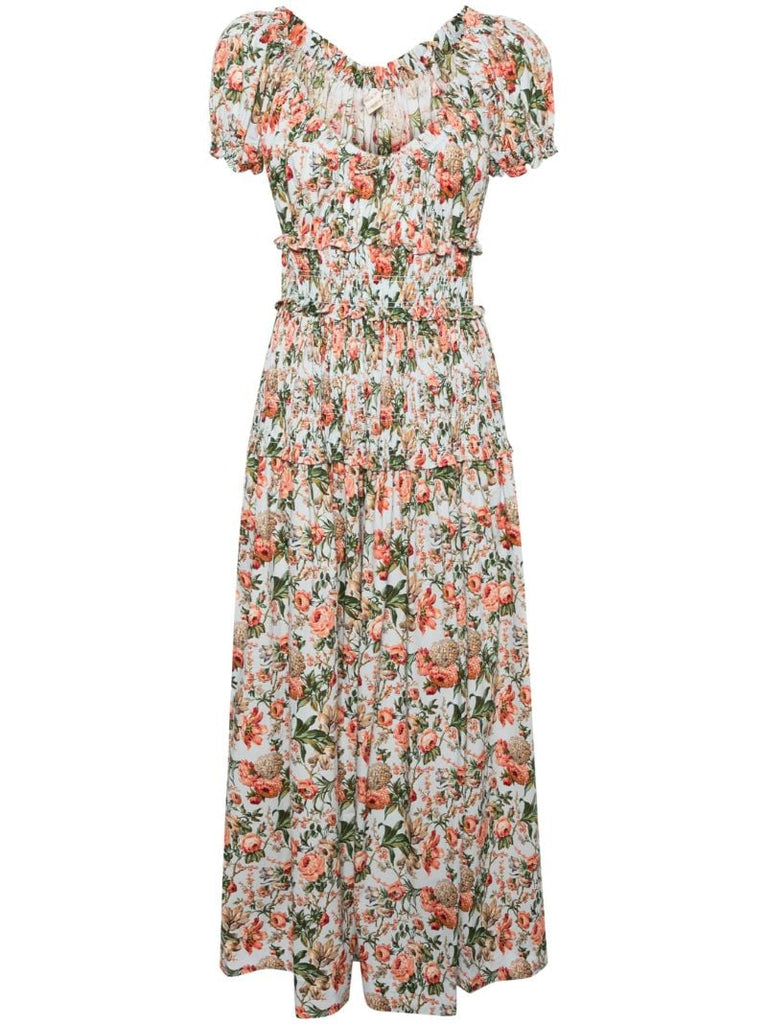 Blue Leanne Floral-print Cotton Midi Dress