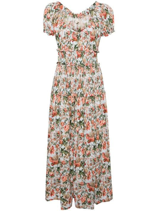 Blue Leanne Floral-print Cotton Midi Dress