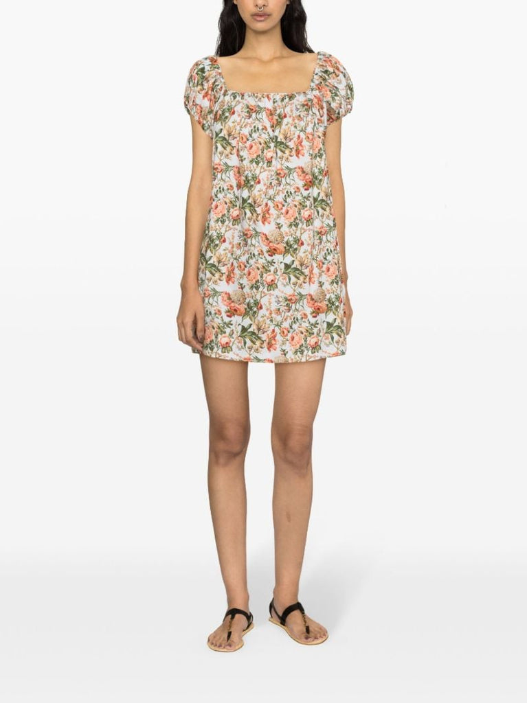 Multicolour Floral-print Cotton Mini Dress