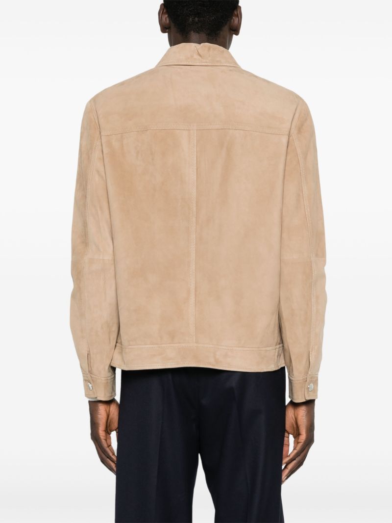 Neutral Long-sleeve Suede Jacket