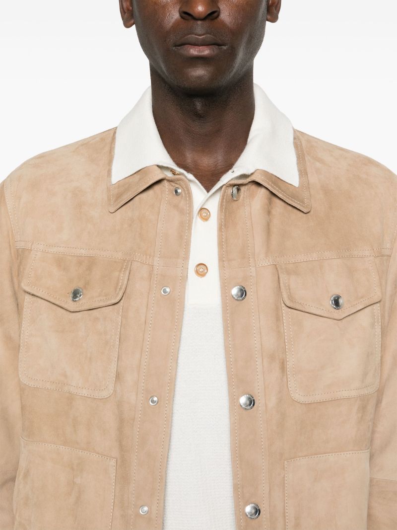 Neutral Long-sleeve Suede Jacket