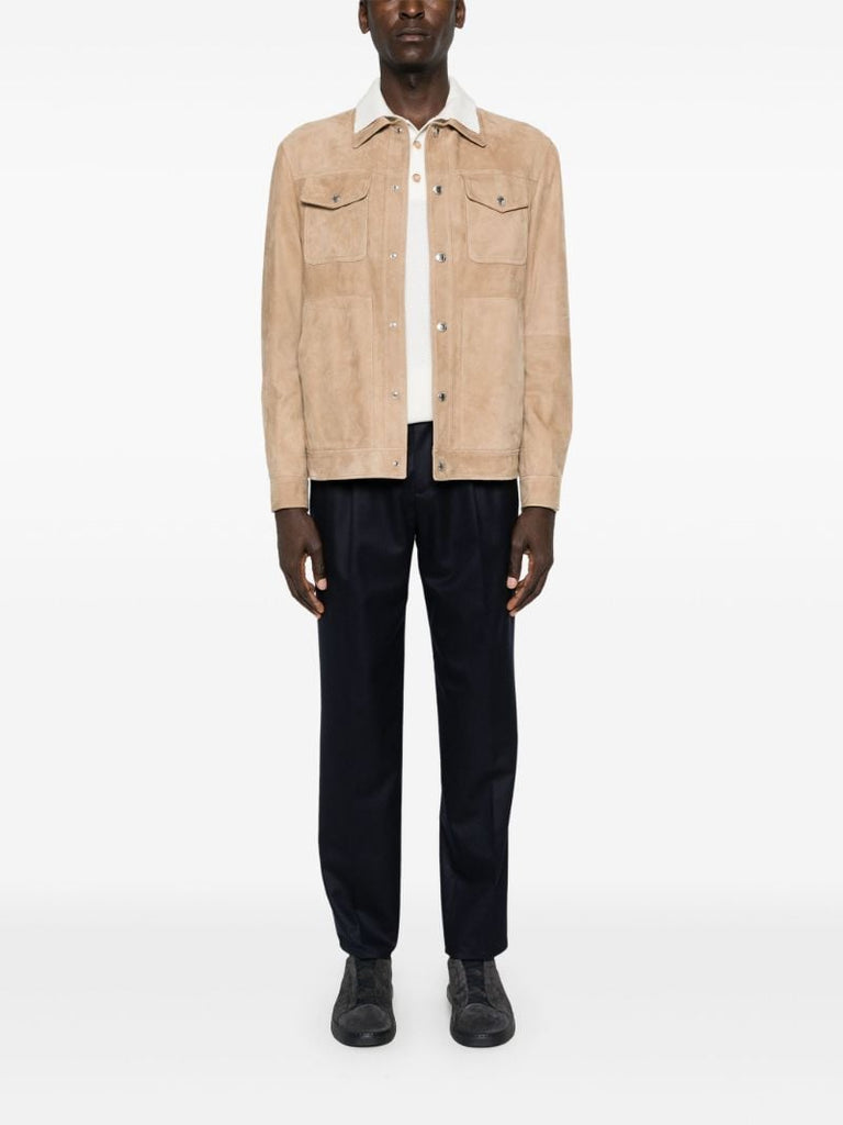 Neutral Long-sleeve Suede Jacket