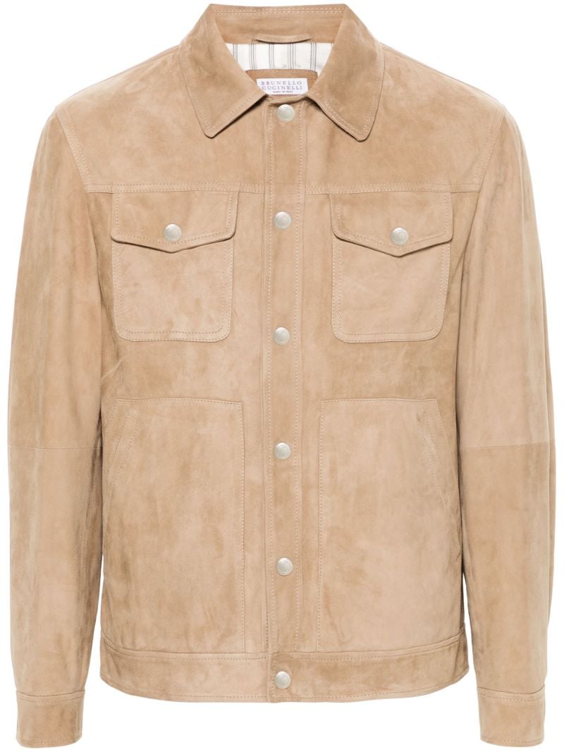 Neutral Long-sleeve Suede Jacket