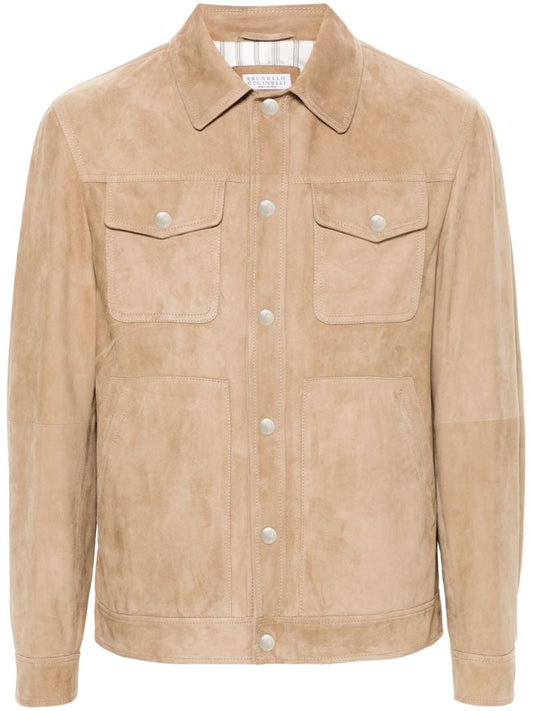 Neutral Long-sleeve Suede Jacket