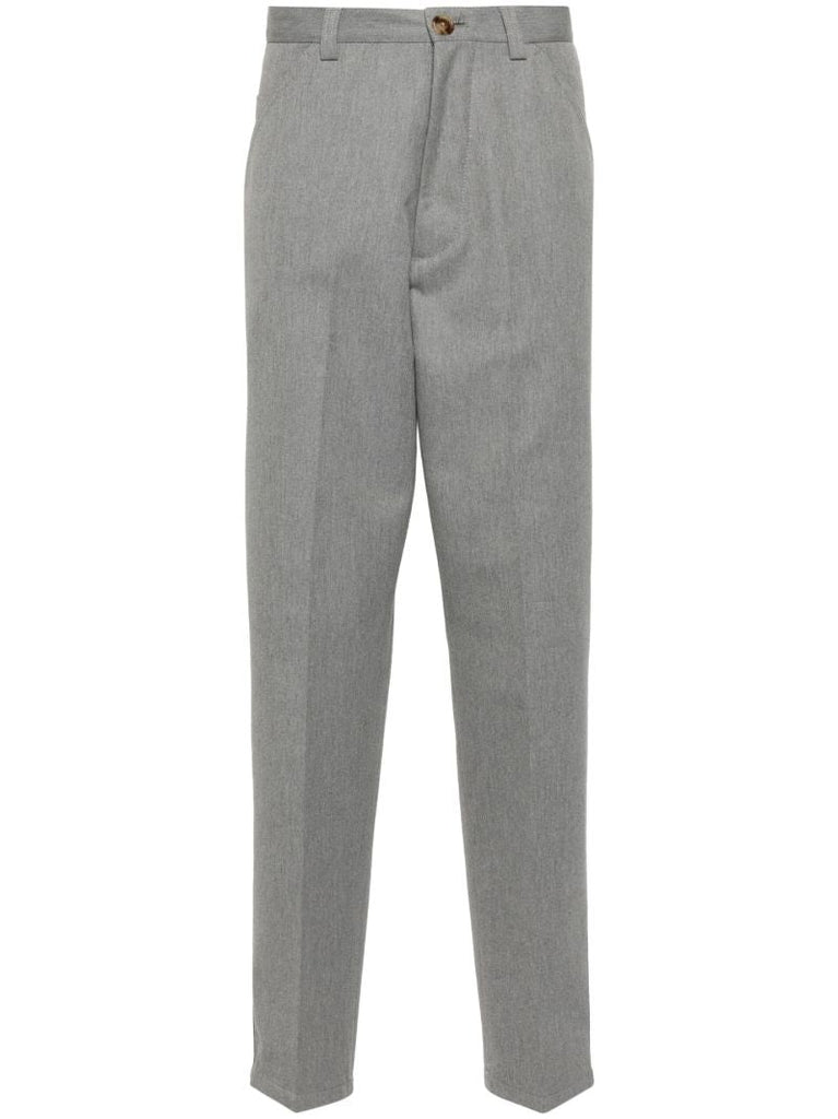 Grey Pressed-crease Slim-fit Trousers