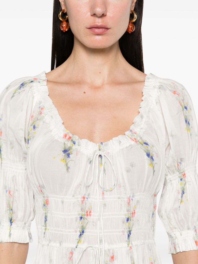 White Ischia Floral-print Midi Dress