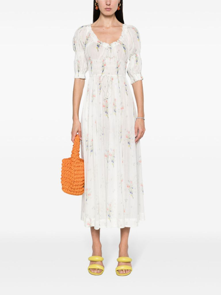 White Ischia Floral-print Midi Dress