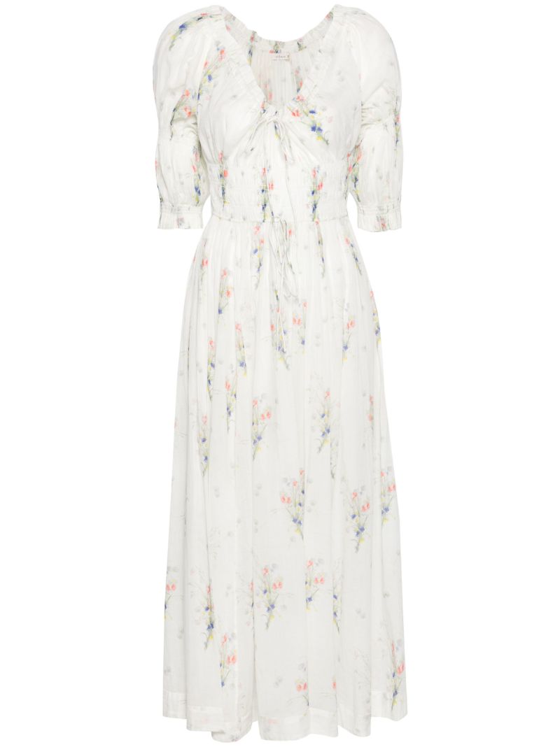 White Ischia Floral-print Midi Dress