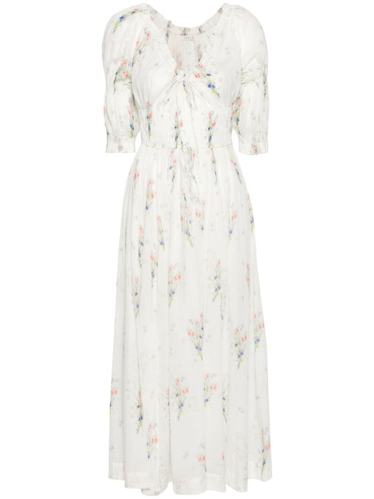 White Ischia Floral-print Midi Dress