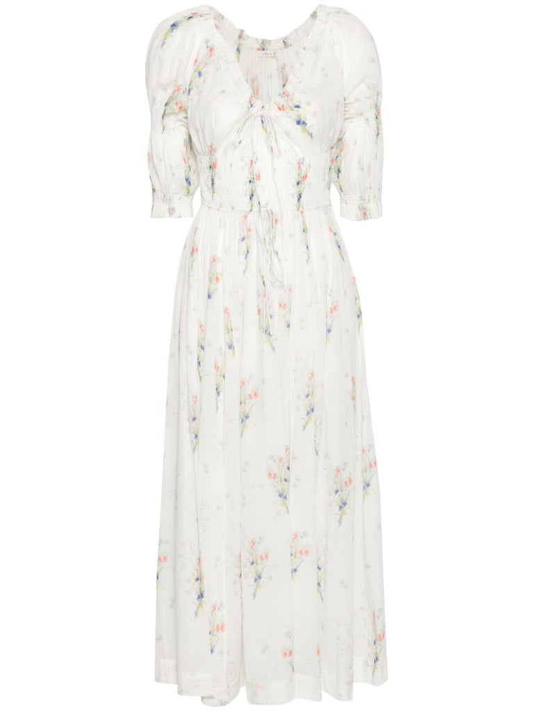 White Ischia Floral-print Midi Dress