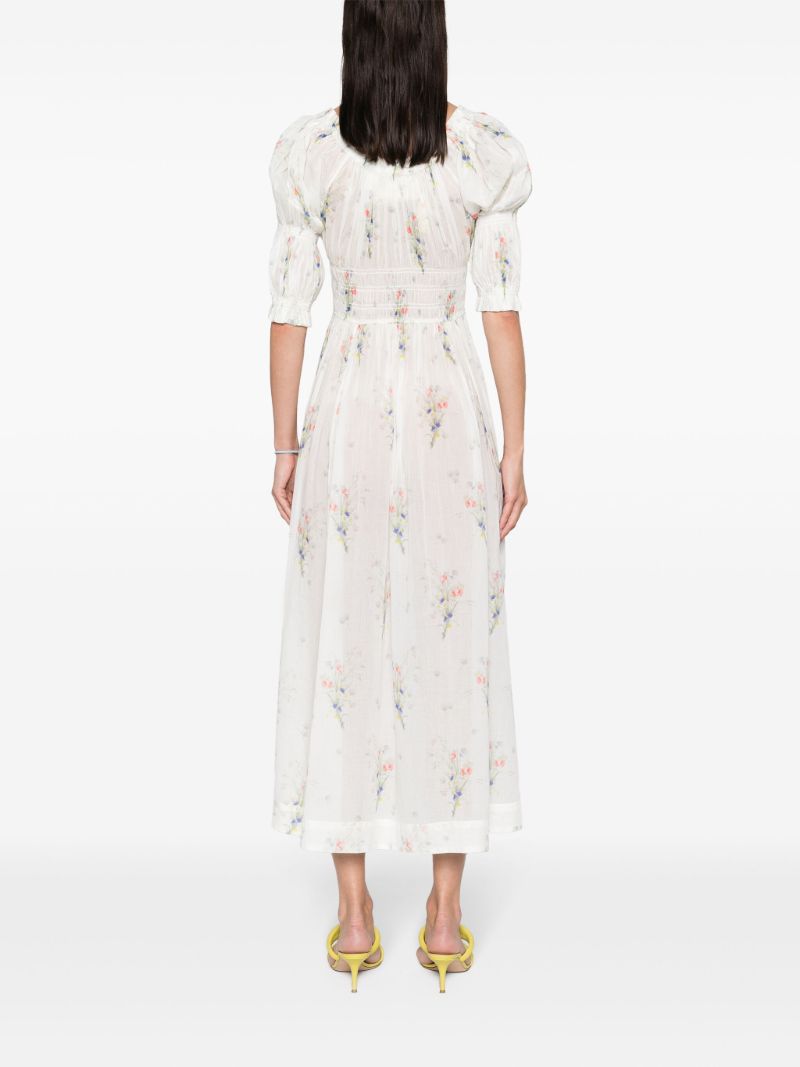 White Ischia Floral-print Midi Dress