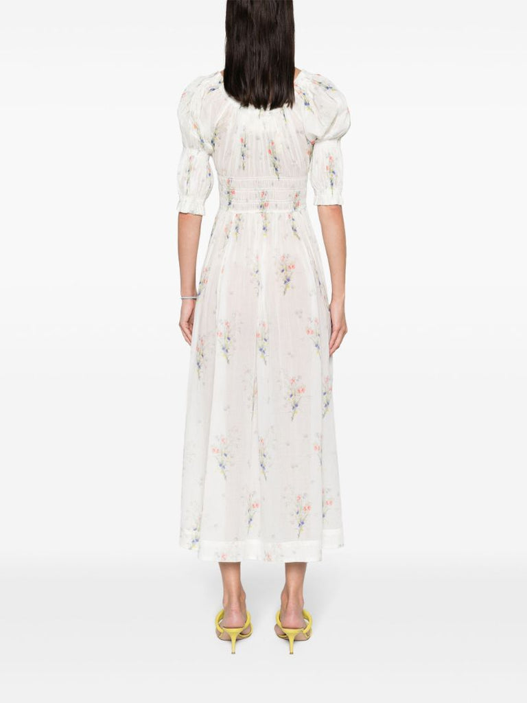 White Ischia Floral-print Midi Dress