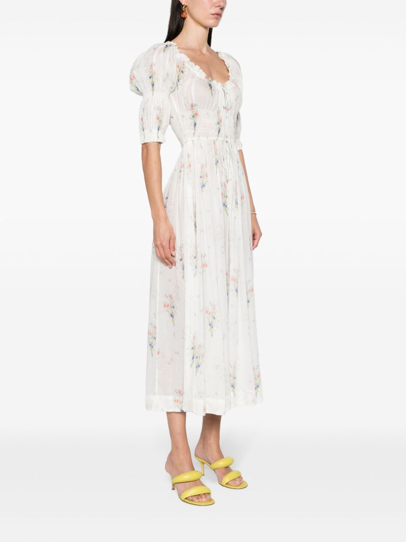 White Ischia Floral-print Midi Dress