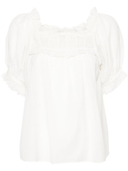 White Frances Lace-trim Blouse