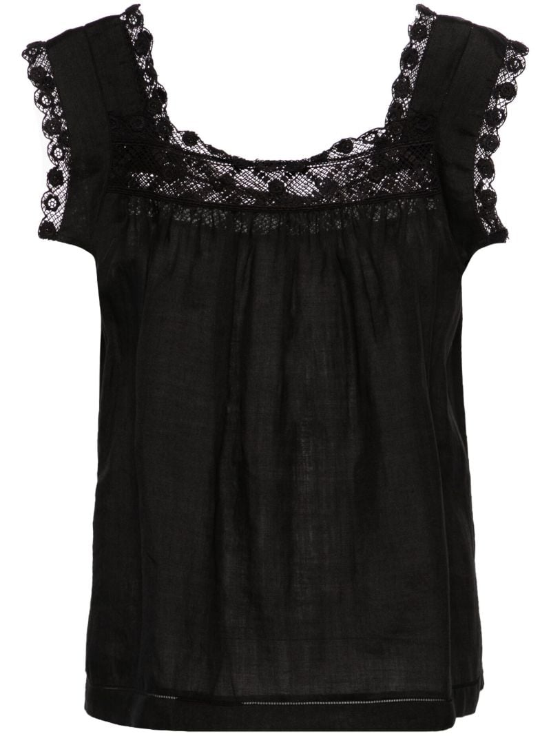 Black Crochet-trim Blouse
