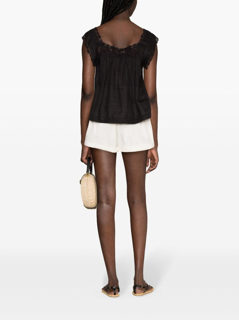 Black Crochet-trim Blouse