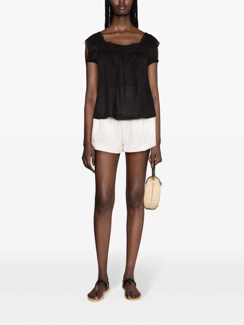 Black Crochet-trim Blouse