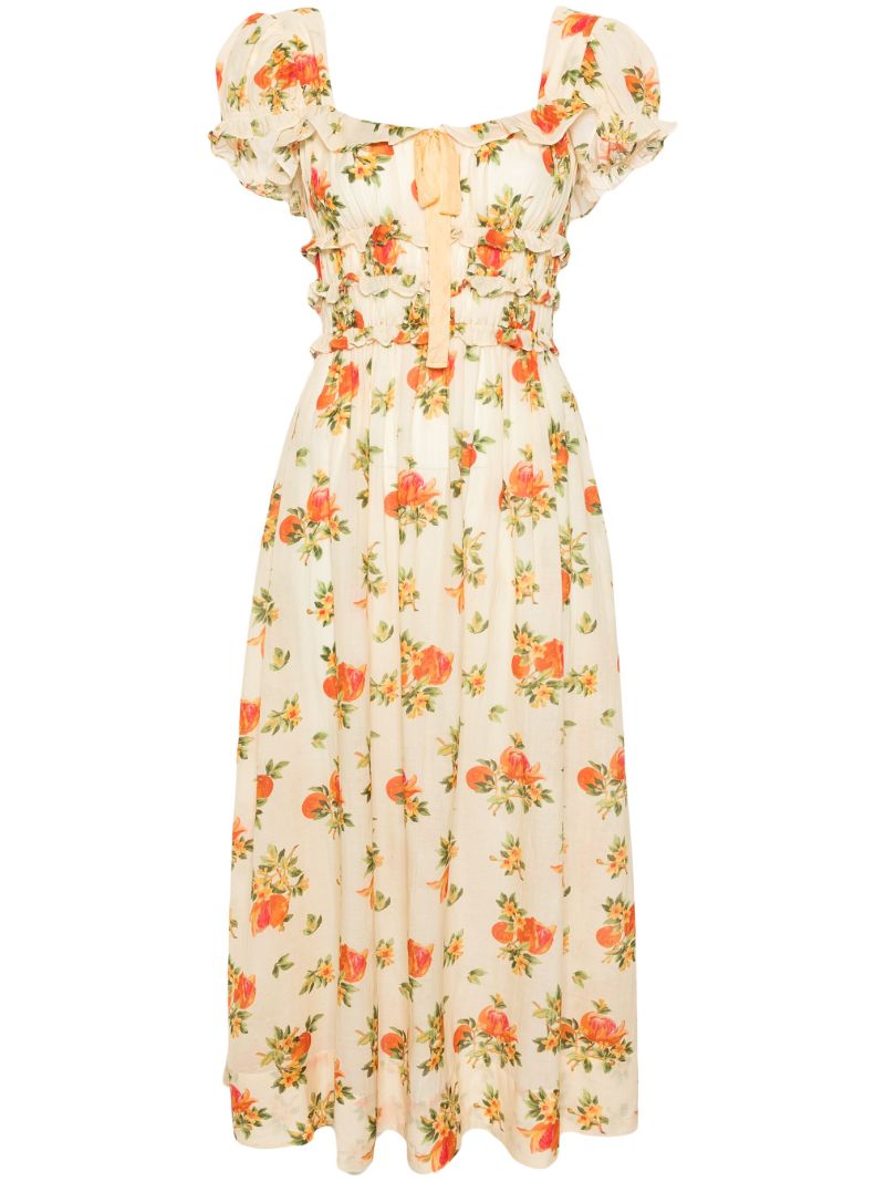 Yellow Clarinet Floral-print Midi Dress