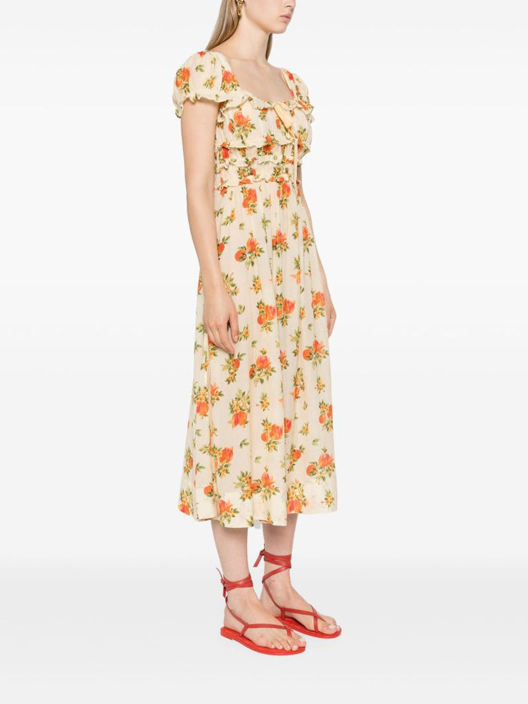 Yellow Clarinet Floral-print Midi Dress
