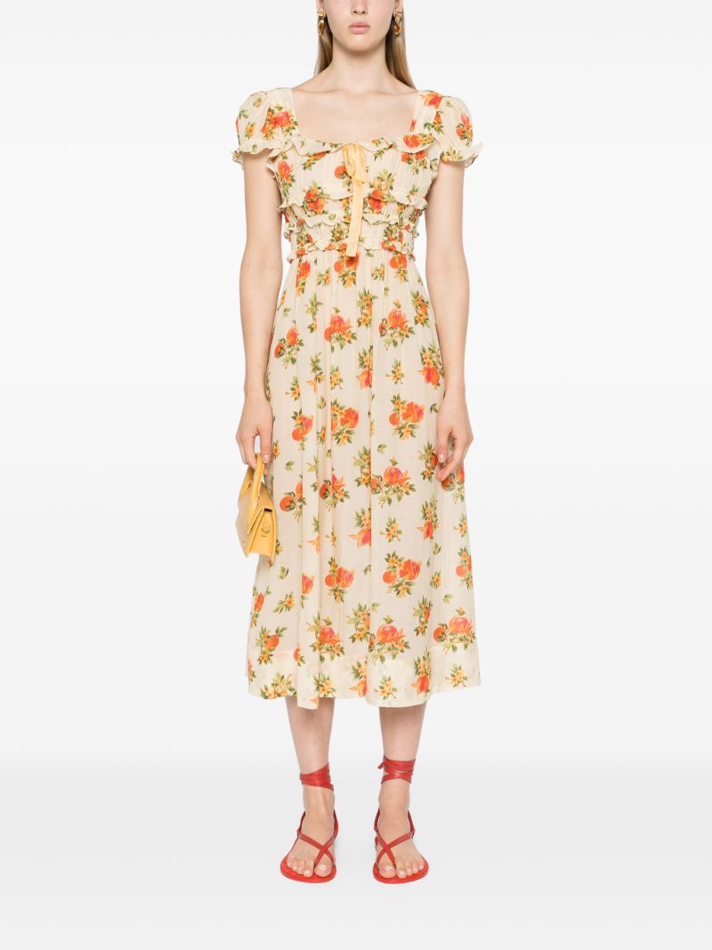 Yellow Clarinet Floral-print Midi Dress
