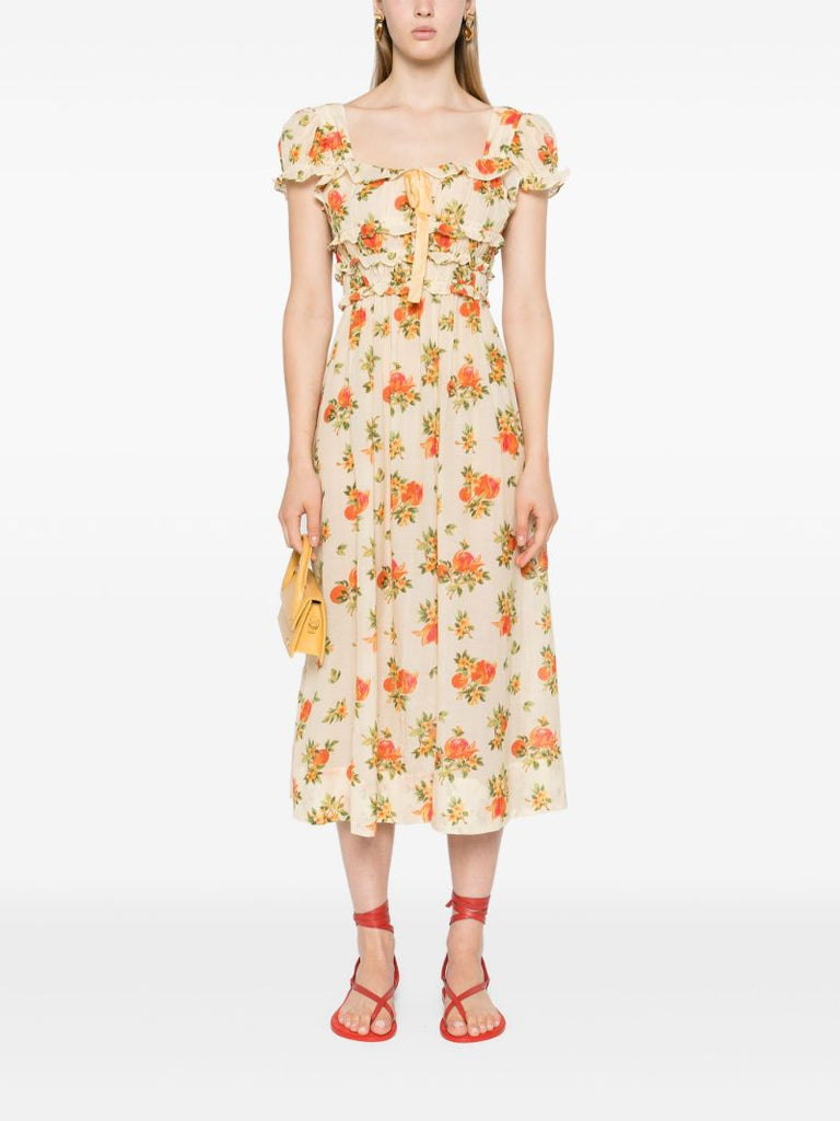 Yellow Clarinet Floral-print Midi Dress