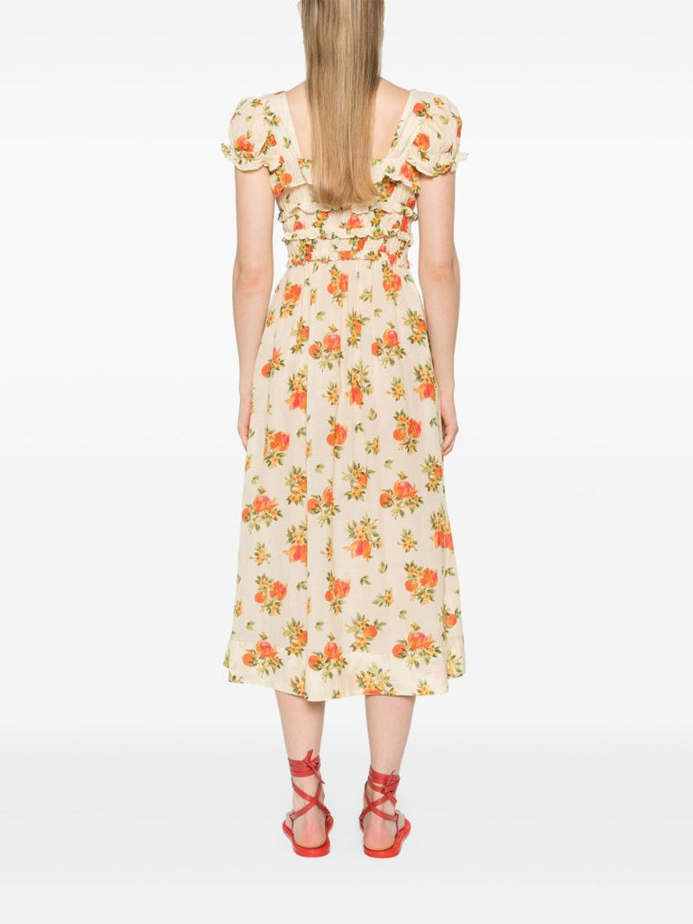 Yellow Clarinet Floral-print Midi Dress