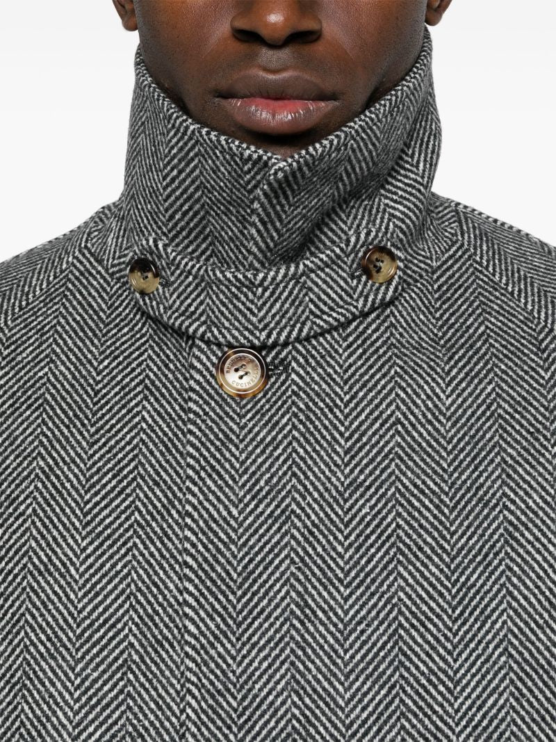 Black Herringbone-pattern Coat