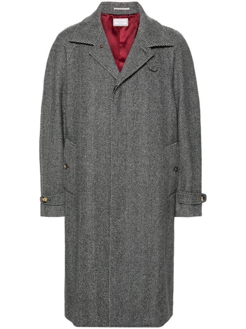 Black Herringbone-pattern Coat