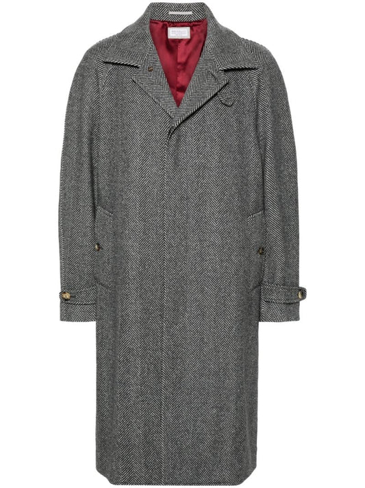 Black Herringbone-pattern Coat