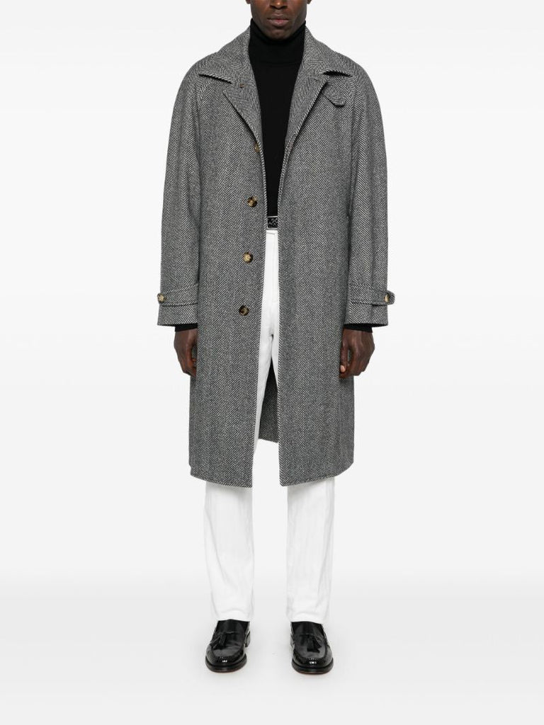 Black Herringbone-pattern Coat