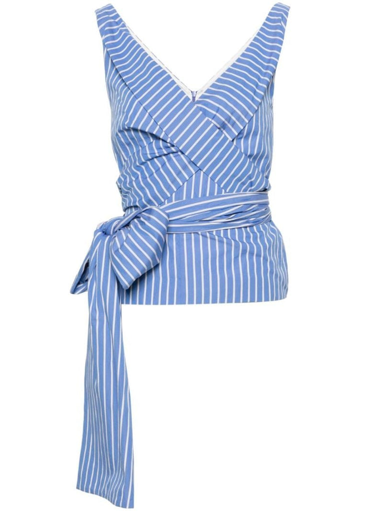 Blue Belted Striped Cotton Top