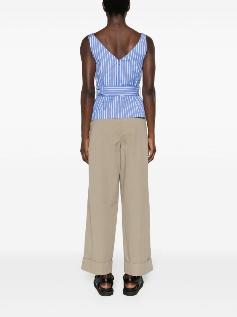 Blue Belted Striped Cotton Top